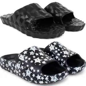 Pampy Angel Combo Pack of 2 Slipper/Flip Flops/Slides/Clogs/Sandals with Adjustable Back Strap for Men,(Diamond-Black,Y-AllStar-Black),10 (UK/India)