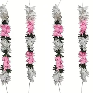 Manrav set of 4 Pink And White Artificial Fabric Gajra Reusable&Washable Gorgeous and Stunning Hairstyle Indian Bridal Weddings and Party Celebrations for Women And Girls (pack of 4)