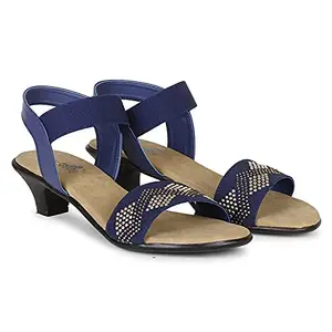 Twin Shoes Women Heel Sandal | Elastic Ankle Strap Women Sandals | Blue Fashion Sandal | Stylish Fancy and Comfort Trending Block Heel Fashion Sandal