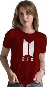BTS Pure Cotton Tshirt for Women/Girls in BTS Army BTS Lover T-Shirt in Maroon