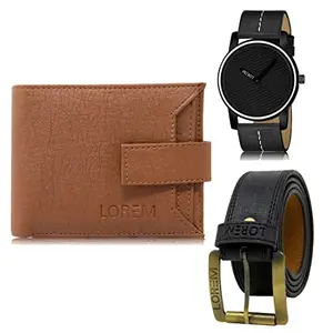 LOREM Watch-Artificial Leather Belt & Wallet Combo for Men (Fz-Lr67-Wl10-Bl01)