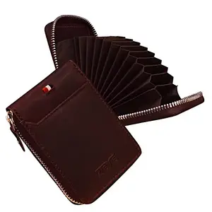 ABYS Genuine Leather Wine Card Holder with Metallic Zip Closure (GCH01TN)