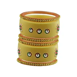 Vidhya Kangan Stone Stud Color Cream Acrylic Bangle | Over Size | Plus size |For Woman and girlsChura Bangles Set for Wedding and Party (sku-ban25738)