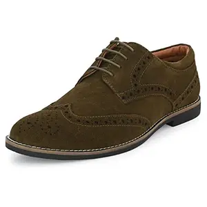 Auserio Men's Suede Leather Brogue Derby Lace Up Formal Shoes | Anti Skid Sole & Waxed Laces | Memory Foam Padded Insole | Shoes for Office & Parties | Olive Green 8 UK (SSE 026)