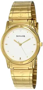 Sonata White Dial Analog watch For Men-NR7023YM01 Stainless Steel, Gold Strap