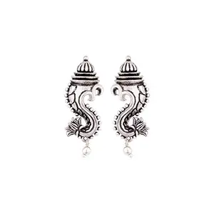 VOYLLA Designer Oxidized Silver Religious Stud Earrings For Girls
