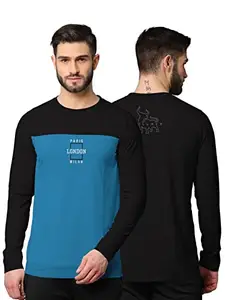 BULLMER Mens Regular Fit Front & Back Printed Fullsleeve Tshirt - Rich Black/Medium