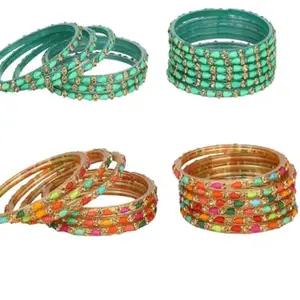 AFAST Combo Of Party & Wedding Colorful Glass Bangle/Kada, Pack Of 24, Turquise & Multi