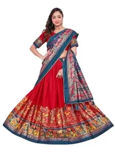 Women's Trending Pure Dolla silk Lehenga Choli Print with Foil Work With Unstitched Blouse Patola Print Adorned with Foil Work For Any Occasion