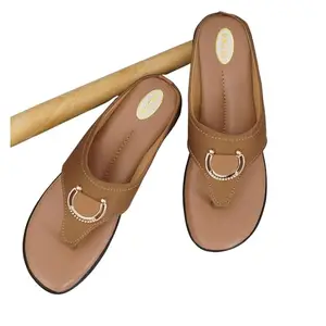 UNIQUE INDIAN ART Women's Traditional Casual Comfortable Flip Flop Flat Slipper for Wedding (BROWN-8)
