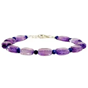 LKBEADS Amethyst Bracelet with Silver Plated Clasp – 6x8mm Baguette Beads – Faceted Cut – 7 inch – Healing, Fashion, Gift, Spiritual, Yoga|LK_STACK_00208