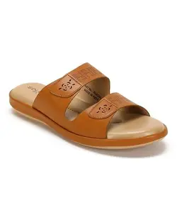 PARAGON RK6028L Women's Sandals | Stylish Slip on Flats with Cushioned Soles | Trendy Lightweight Durable & Comfortable Fashion Slippers for Outdoor Use Tan