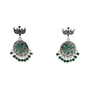 Glamzind Fashion Glamzind German Silver Round Latkan esigner Jhumka for Women and Girls | Traditional Indian Jewelry | Handcrafted Ethnic Accessories (Green)