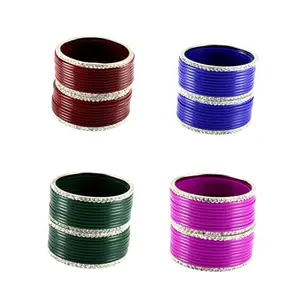 MAYA FASHION Plus Size Bangles for Every Wrist Trendy Brass,Acrylic, Multicolor,Stone stud,Bangle Combo, (Sku-ban29809-2.14)