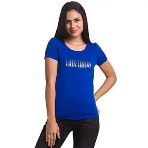 Spykar Marine Blue Cotton Half Sleeve Printed Casual T-Shirt for Women - X-Large