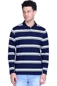 SANE ORIGINALS Full Sleeves Polo Collar Tshirt for Men with Pocket || Stripe Collar and Pocket Tshirt for Men Long Sleeves Navy Blue