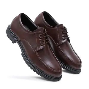 SHUAN Men Synthetic Leather Formal Derby Shoes Brown