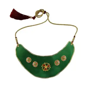 MAYA FASHION Multi Colour Kundun Stud Velvet Necklace Elegant Necklace for Girls & Women | Wedding | Festival All Occasions (Sku-nec6215)
