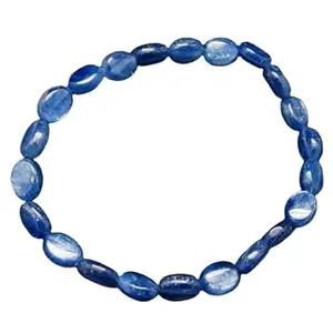 RRJEWELZ Natural Blue Kyanite Oval Shape Smooth Cut 7x9mm Beads 7.5 inch Stretchable Bracelet for Healing, Meditation, Prosperity, Good Luck | STBR_02140