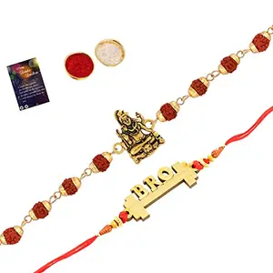 Rakhi Rudraksh With Stylish" BRO" With Roli Chawal And Greeting Card -1272