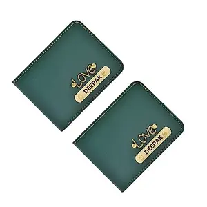 YOUR GIFT STUDIO Personalized Men's 2 Pcs Vegan Leather Wallet Combo | Customized Men's & Boys Wallet with Name and Charm (Green)