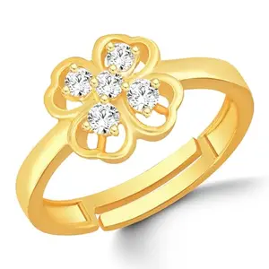 Cubic Zirconia Adjustable Golden Flower Design Ring For Men And Women
