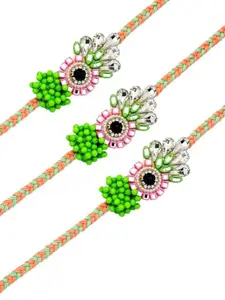 Adiva Pack of 3 CZ Stone & Beads Rakhis for Brother Gift Set, Raksha Bandhan with Pooja Thali