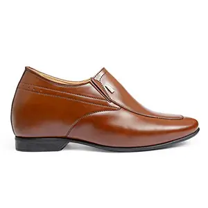 YUVRATO BAXI Men's 3 Inch Hidden Height Increassing Brown Casual Formal Slip-On and Synthetic Material Shoes.- 8 UK