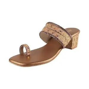 Metro Women's Gold Ethnic wear Block Heel Fashion Sandals