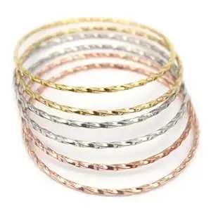 Peora Silver Gold & Rose Gold Plated Metal Bangles Bracelet Fancy Gift for Women (6 Pcs. 2.6 inch)