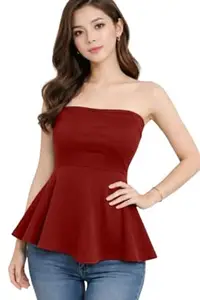 TIVANTE Solid Flared Peplum Top for Women Stylish Western | Off Shoulder top | Sleeveless top for Women | Korean top