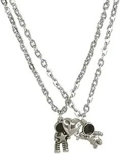 Girls Stainless Steel Mutual Attraction Magnets Couples Matching Spaceman Heart & Astronaut Pendant Lockets Necklace (ASTRONAUT)