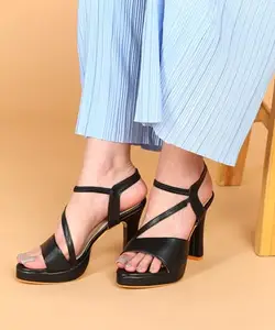 Picktoes PT-R371 Women's Black Synthetic Leather Casual Heel Sandal