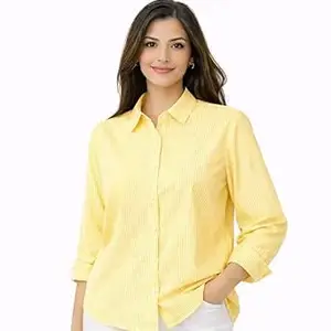 AREAL FASHION Womens/GirlsClassic Lining Shirt for Women Cotton | Women’s Striped Style top | Full Sleeve, Relaxed fit, Button-Down Casual Shirt for Girls & Women