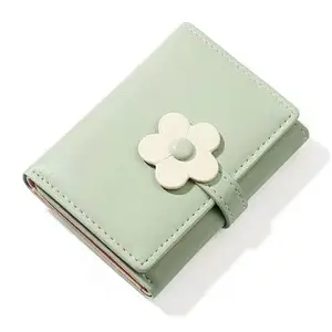 PALAY® Girls Wallet Women Wallet PU Leather Card Holder Girls Wallet Cute Flower Snap Button Wallet with Lovely Heart Shaped Photo Window Gift Wallet for Girls Christmas Gift, Green