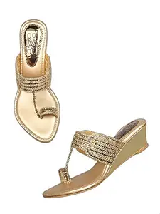 WalkTrendy Womens Synthetic Gold Open Toe Heels - 3 Uk (Wtwhs83_Gold_36)