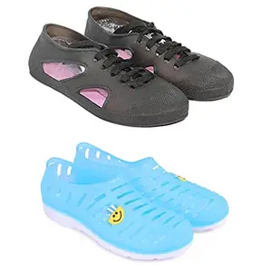 Joda Ghar Women's Combo of Rain Shoe and Rain Shoe For Girls - Grey|Sky Bue, EU Size :36, UK Size : 3 [ 802_Grey | Smiley 3503_S_Bue ]