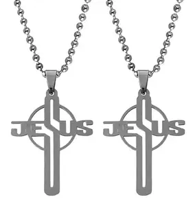 (2 Pcs) Unisex Stainless Steel Silver Color Lord Holy Jesus Christ Cross Christian Catholic Cutting Antique Isa Masih Christmas Pendant Locket Necklace With Ball Chain