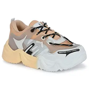 ROWLANS Women's Orange Synthetic Leather Comfortable/Running Lace-Ups Sports Shoes 8