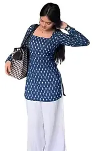 LAKHDATAR FASHION Women's Rayon Floral Printed Full Sleeves Square Neck Short Kurti, Bell Sleeves, Short Kurti for Woman, Stylish Ethnic Top, Daily Casual Western & Office wear