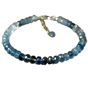 LKBEADS Aquamarine Bracelet with Silver Plated Clasp – 4mm Rondelle Beads – Faceted Cut – 7 inch Adjustable – Healing, Fashion, Gift, Spiritual, Yoga|LK_STACK_00751