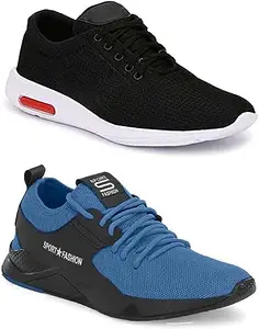 WORLD WEAR FOOTWEAR Soft Comfortable and Breathable Canvas Lace-Ups Sports Running Shoes for Men (Blue and Black, 7) (S12939)