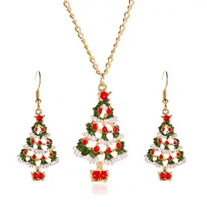 Choistily Christmas Jingle Bell Necklace Earrings Bracelet Red Green Christmas Tree Dangle Earrings Silver Chain Jingle Bell Pendant Necklace Bracelets Christmas Gifts 2023, Metal, No Gemstone