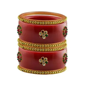 Vidhya Kangan Stone Stud Color Red Acrylic Bangle | Over Size | Plus size |For Woman and girlsChura Bangles Set for Wedding and Party (sku-ban25890)