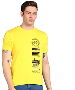 Urbano Fashion Men's Lime Yellow Graphic Printed Round Neck Half Sleeve Slim Fit Cotton T-Shirt (grpt22-028-limyel-s)