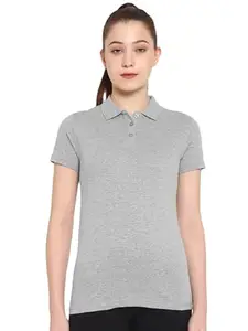 Grey Half Sleeves Polo Tshirt,Plus Size Women Tshirt,T-Shirt02.