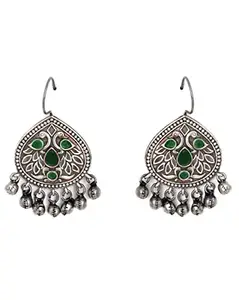 Teejh Vanya Silver Oxidised Green Earrings For Women