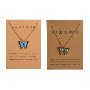 Pinapes Stylish Butterfly Gold Plated Pendant Necklace for Women & Girls Birthday Gift for Girls And Women Anniversary Gift Set of 2 Blue and Black&White