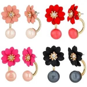 Kairangi Stud Earrings for Women 4 Pair Combo Earrings Modern Style Latest Floral Pearl Studs Earrings Set For Women and Girls