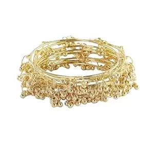Bangles Gold-Tone Alloy with Musical Ghungroo Charms | Women Fashionable Jewelry | Designer Bracelet Bangles For Girls | Viral Kashmiri bangle Chudiya for Weddings, Festivals & Parties set of 4 pics